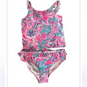 Lilly Pulitzer Pink and Blue Ruffled Bikini tankini set size 12